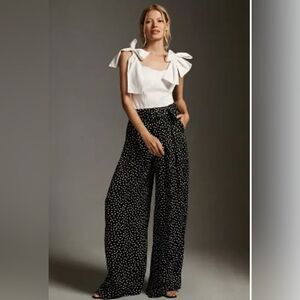 Anthropologie Black & White Polka Dot Wide-Leg Pants